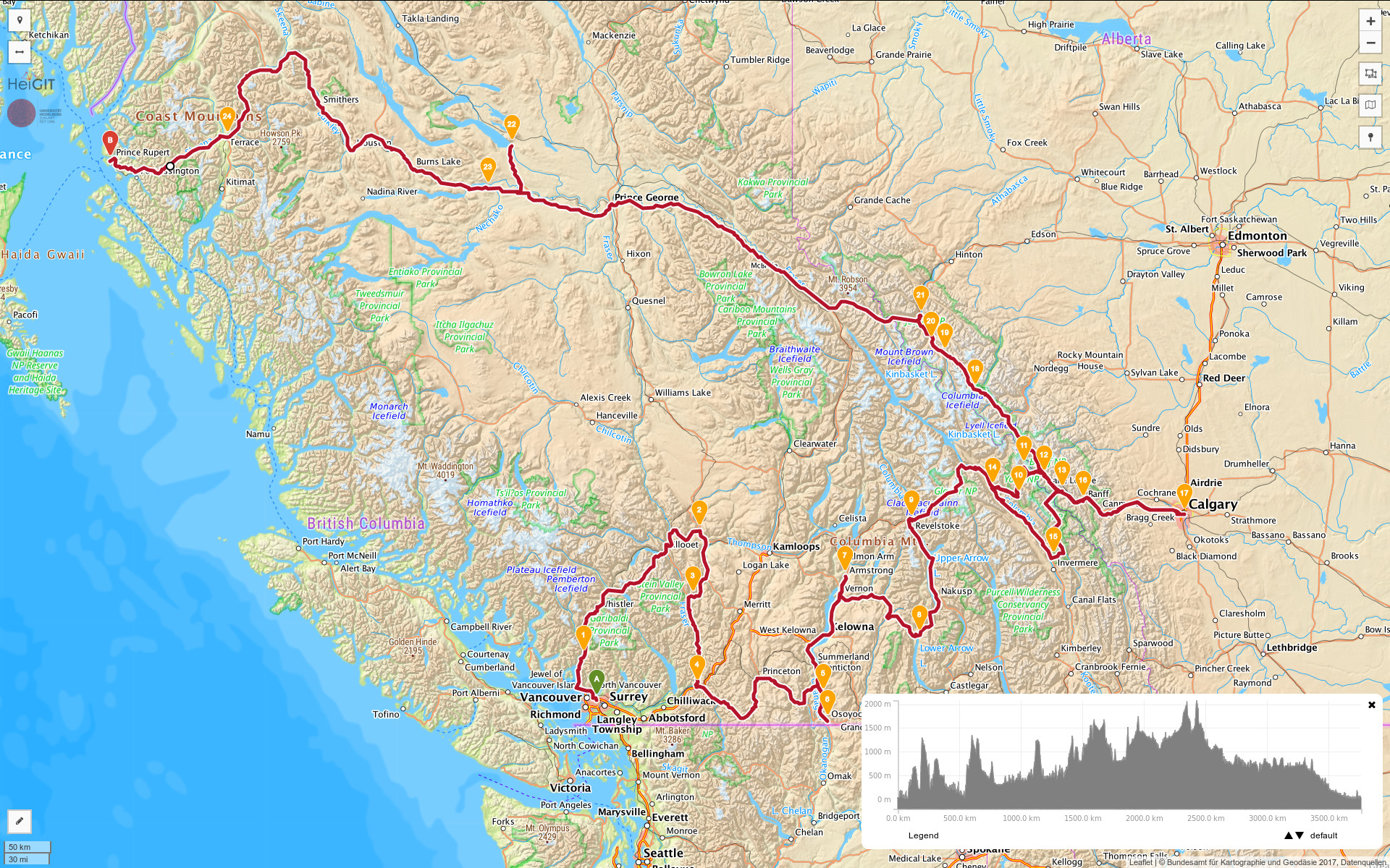 Reiseroute durch Kanada